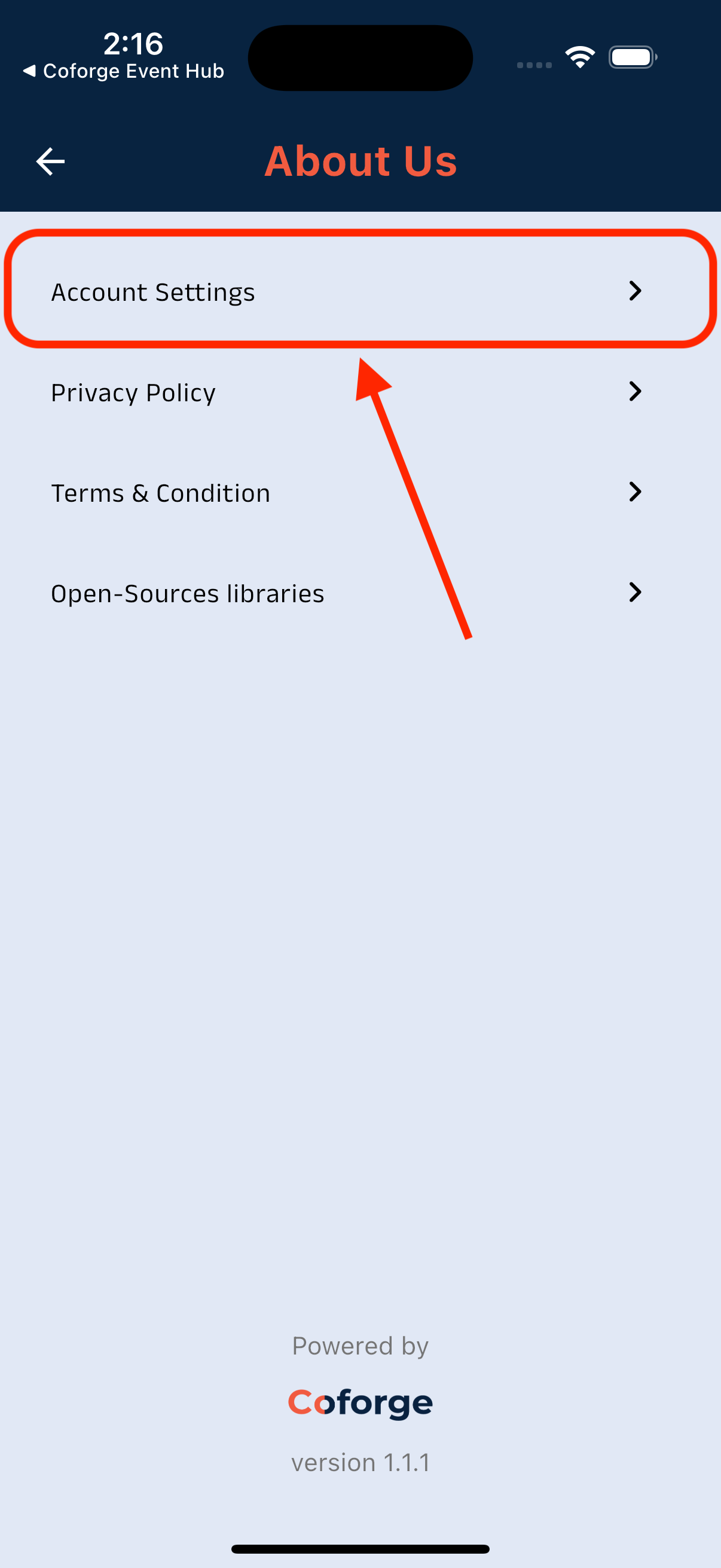 Screenshot highlighting Account Settings option